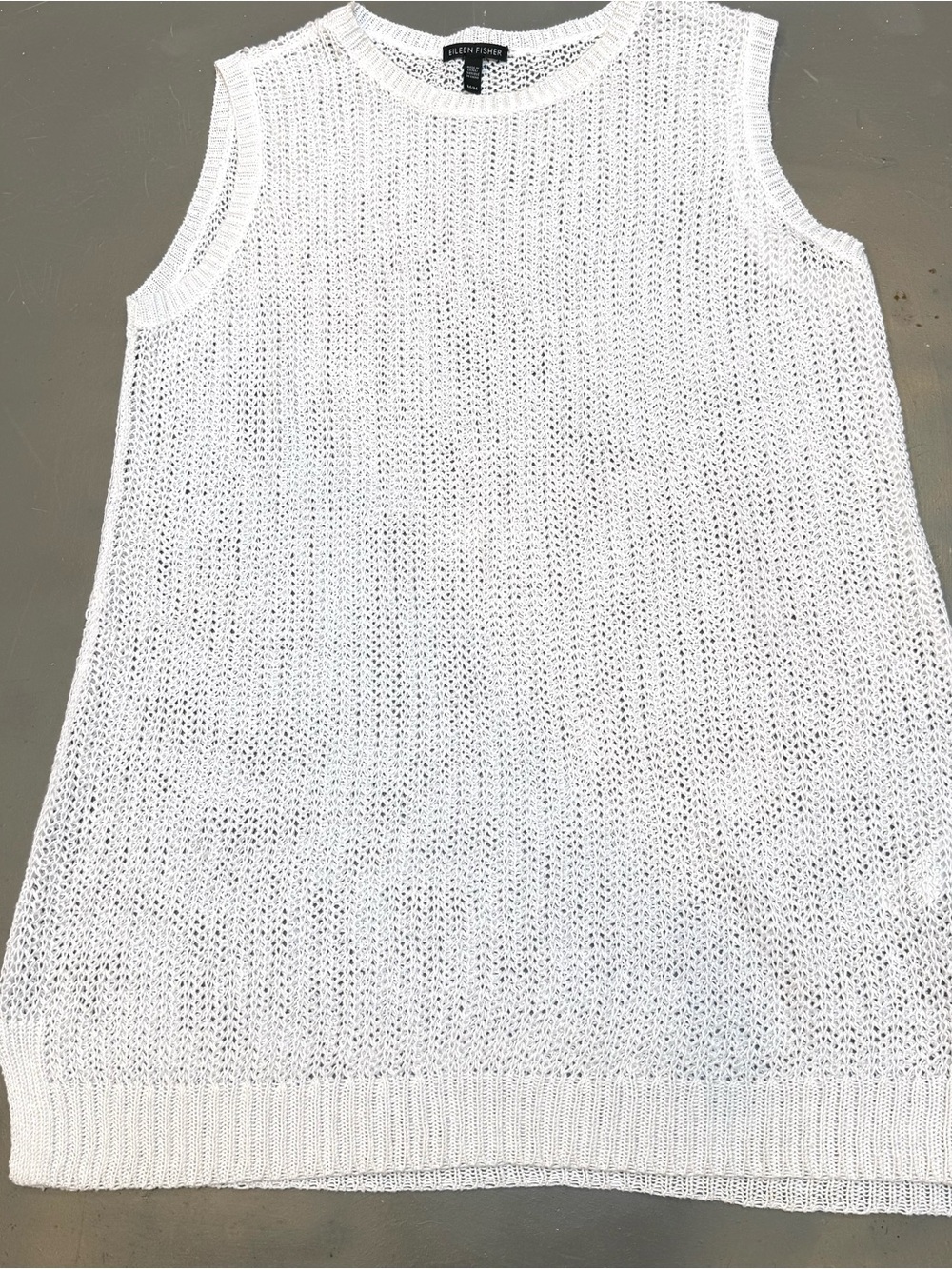 Eileen Fisher White Sleeveless Crewneck Knit Sweater